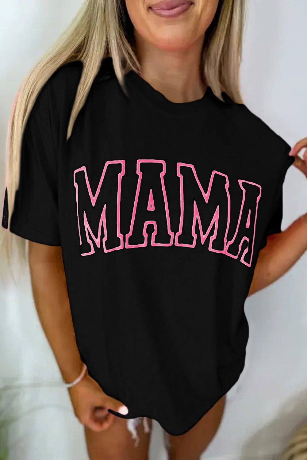 Light Blue MAMA Letter Graphic Neon T Shirt