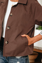 Dark Brown Collared Buttoned Leopard Liner Patchwork Chic Jacket