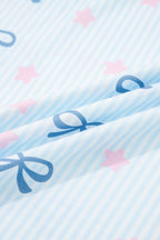 Sky Blue Stripe Bow Star Print Tied Detail 2pcs Lounge Set