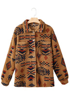 Khaki Western Aztec Pattern Fleece Shacket