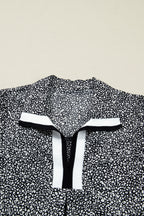 Black Leopard Print Contrast Striped Trim Polo Collar Short Sleeve Dress with Pockets