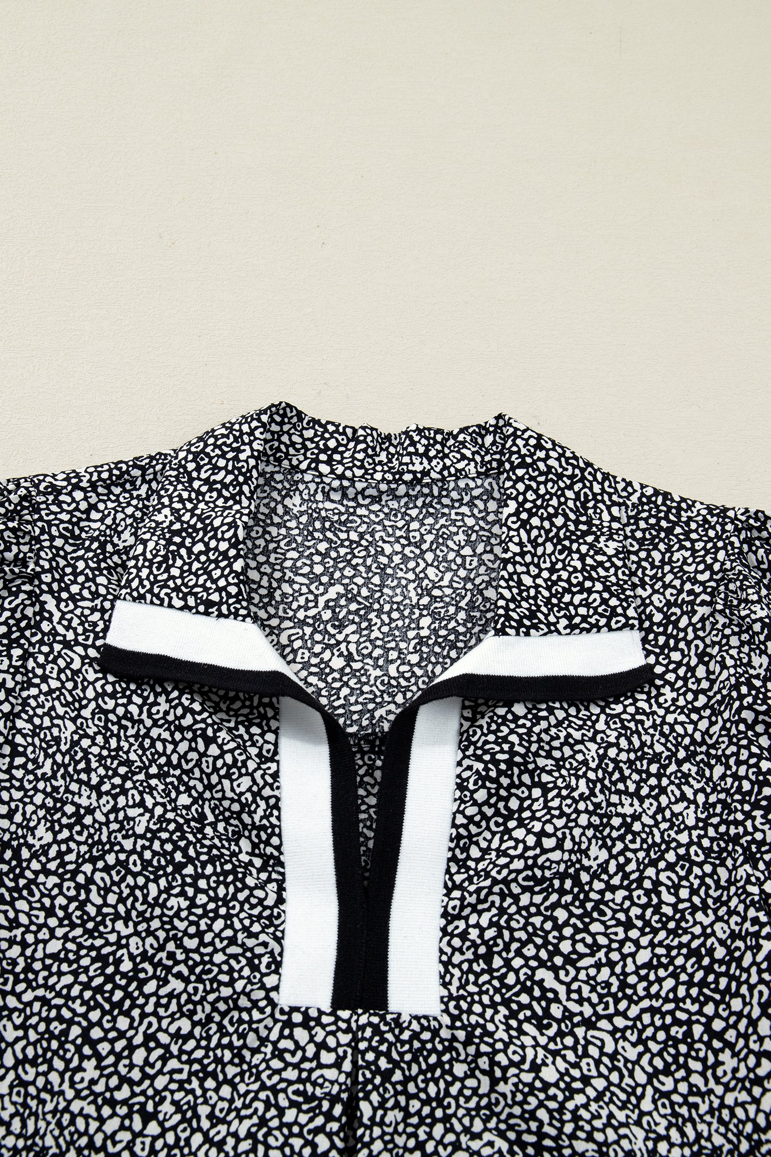 Black Leopard Print Contrast Striped Trim Polo Collar Short Sleeve Dress with Pockets