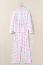 Pink Bow Print Long Sleeve Shirt and Pants Soft Pajama Set