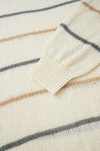 Brown Stripe Striped Ribbed Edge Drop Shoulder Sweater