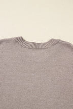 Beige Embroidered Floral Sleeve Round Neck Loose Sweater