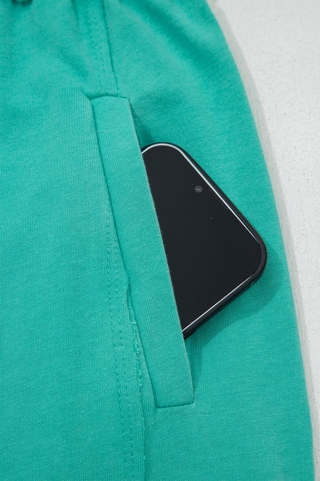 Sea Green Mineral Wash Drawstring Elastic Waist Raw Hem Loose Pants