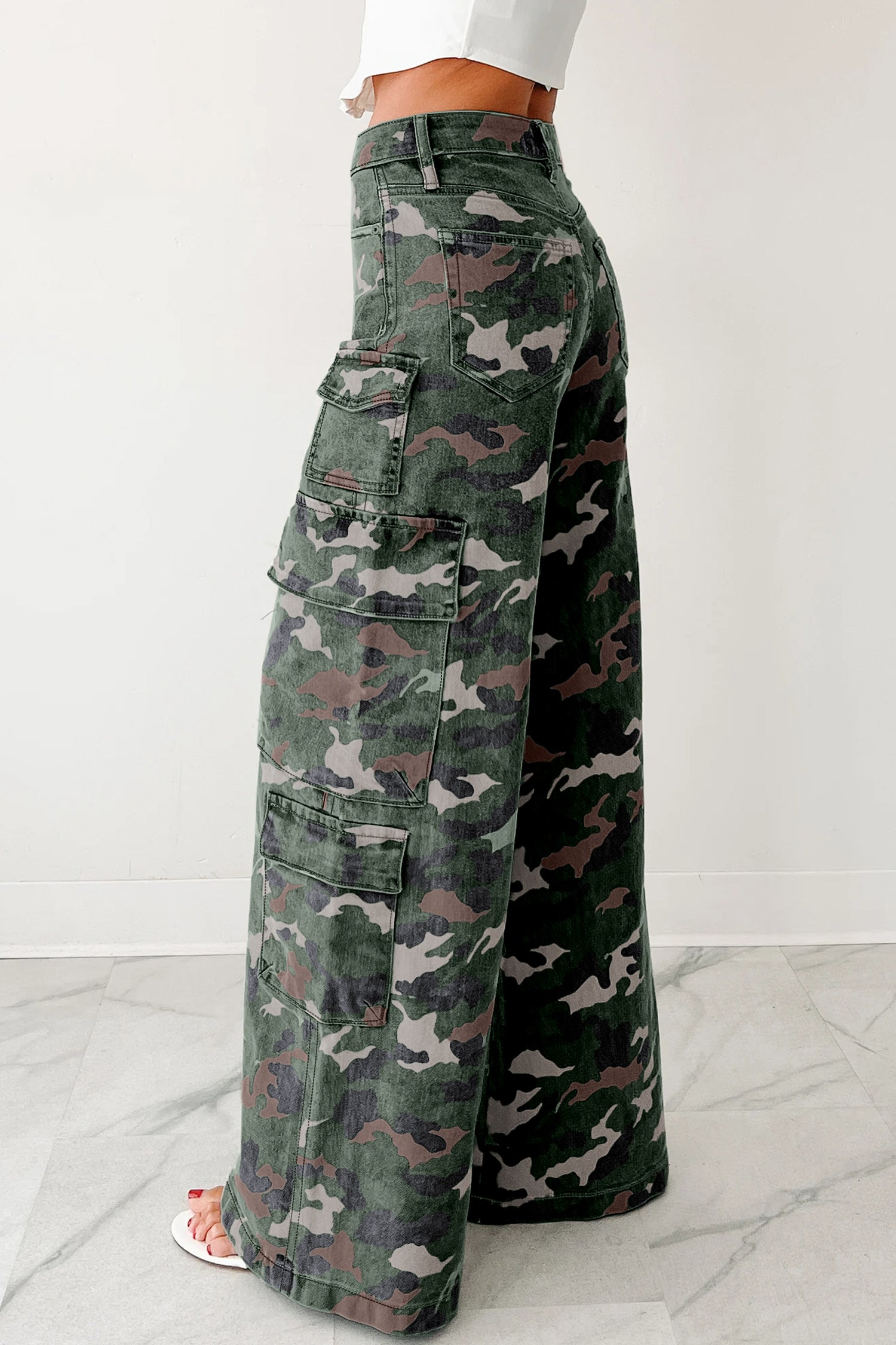 Green Camo Cargo Wide Leg Pants