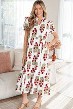 Floral Short Bubble Sleeve Tiered Maxi Dress