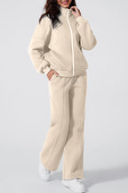 Light Grey Drop Shoulder Zip Up Jacket Drawstring Pants Active 2pcs Set