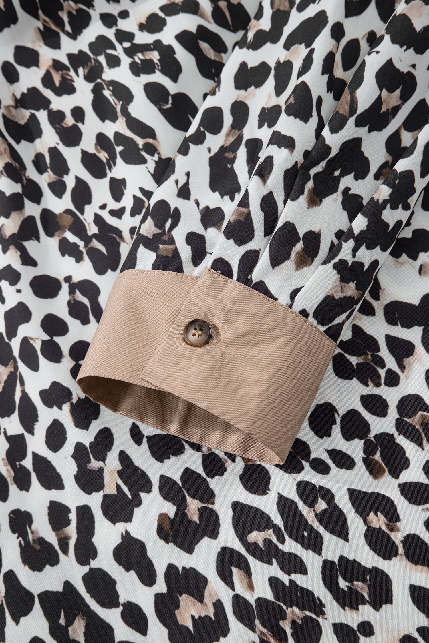 Multicolour Leopard Print Contrast Trim Button Split Neck Plus Long Sleeve Top