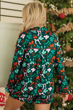 Green Festive Bow Print Long Sleeve Shirt and Pyjama Short Set