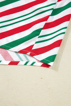 Green Stripe Contrast Velvet Ribbon Knot Christmas 2pcs Pajama Set