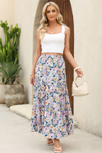 Bohemian Floral Print Tiered Maxi Skirt with Split