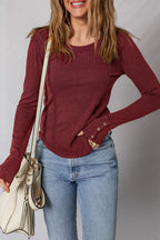 Burgundy Exposed Seam Ribbed Long Sleeve Top