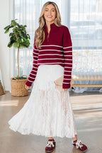 White Sheer Floral Lace Flowy Maxi Skirt