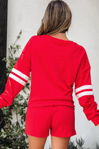 Varsity Striped Sleeve Drop Shoulder Sweatshirt and Short Set