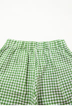 Blue Gingham Printed High Waist Shorts