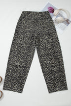 Black Leopard Print High Waist Barrel Jeans