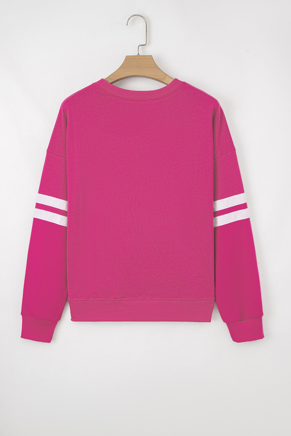 Rose Red Varsity Striped Detail Drop Shoulder Oversized Sweatshirt