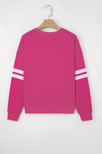 Rose Red Varsity Striped Detail Drop Shoulder Oversized Sweatshirt