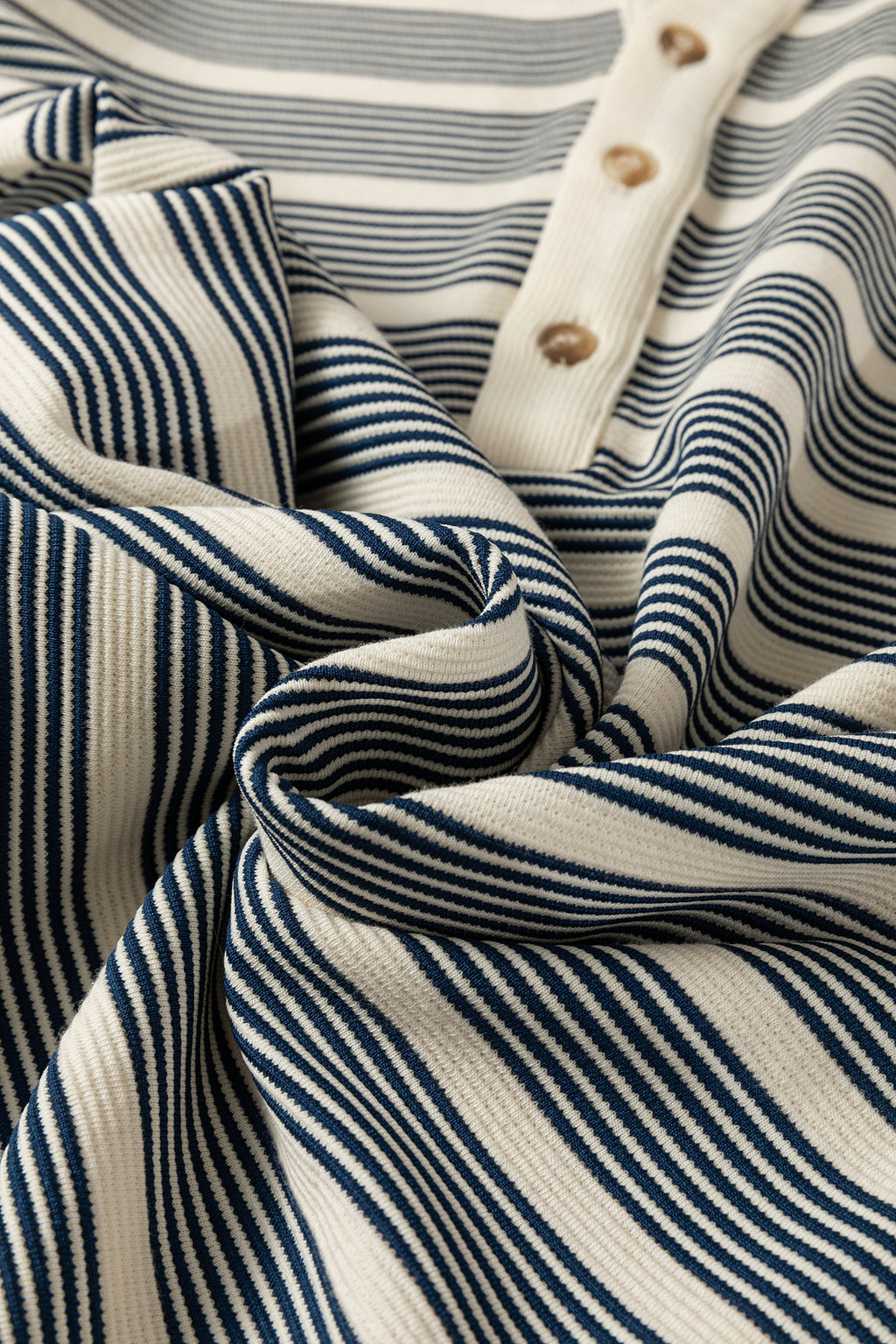 Blue Stripe Ruffled Short Sleeve Contrast Trim Button Notched Neck Midi Dress