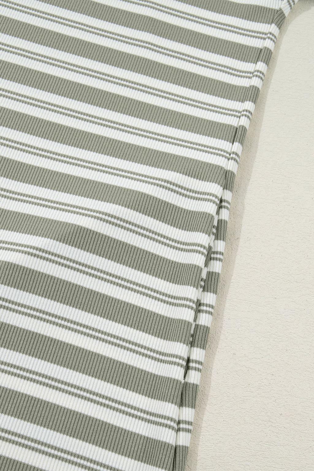 Green Stripe Collared V Neck Short Sleeve T Shirt Midi Dress with Pockets