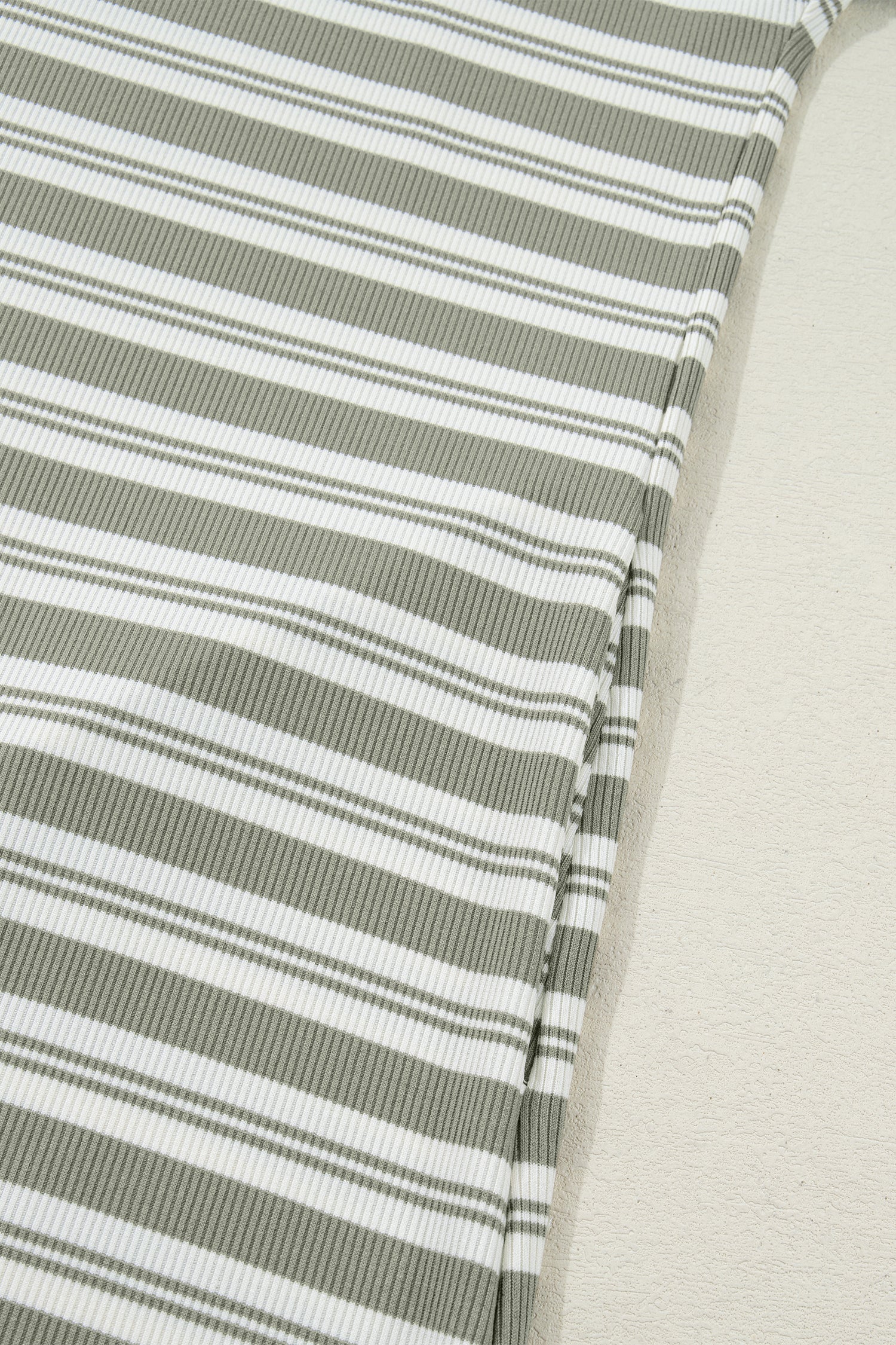 Green Stripe Collared V Neck Short Sleeve T Shirt Midi Dress with Pockets