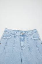 Beau Blue Studded Side Slit Leg Frayed Pocketed Wide Leg Jeans