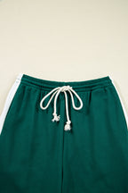 Sea Green Solid Color Pullover Top Varsity Stripe Detail Loose Drawstring Pants Set