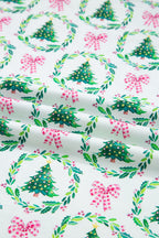 Green Bow Christmas Tree Print Contrast Striped Banding 2pcs Lounge Set
