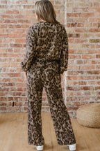 Leopard Print Raw Seam Patchwork Pullover Drawstring Loose Pant Set