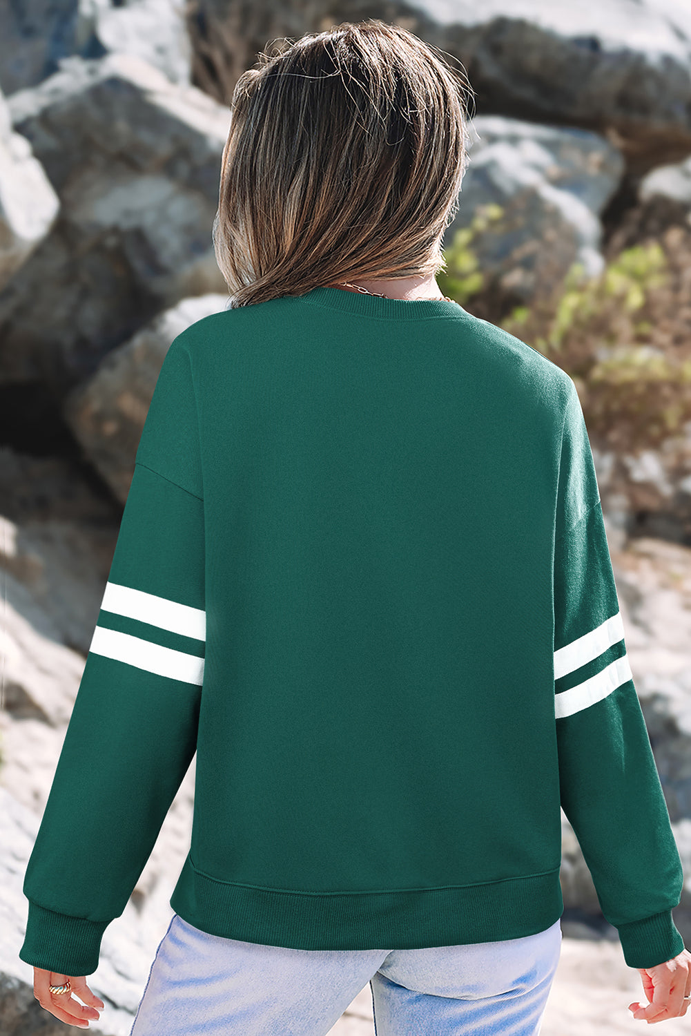 Tillandsia Purple Varsity Striped Detail Drop Shoulder Oversized Sweatshirt