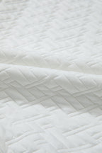 White Textured Pocketed Collared V Neck Pullover Sweatshirt