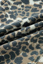 Gray Leopard Print Pocketed Loose Fit Denim Overall Dress