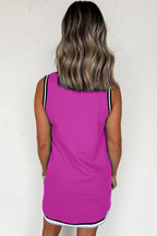 Purple Orchid Color Contrast Trim V Neck Shift Sleeveless Mini Dress