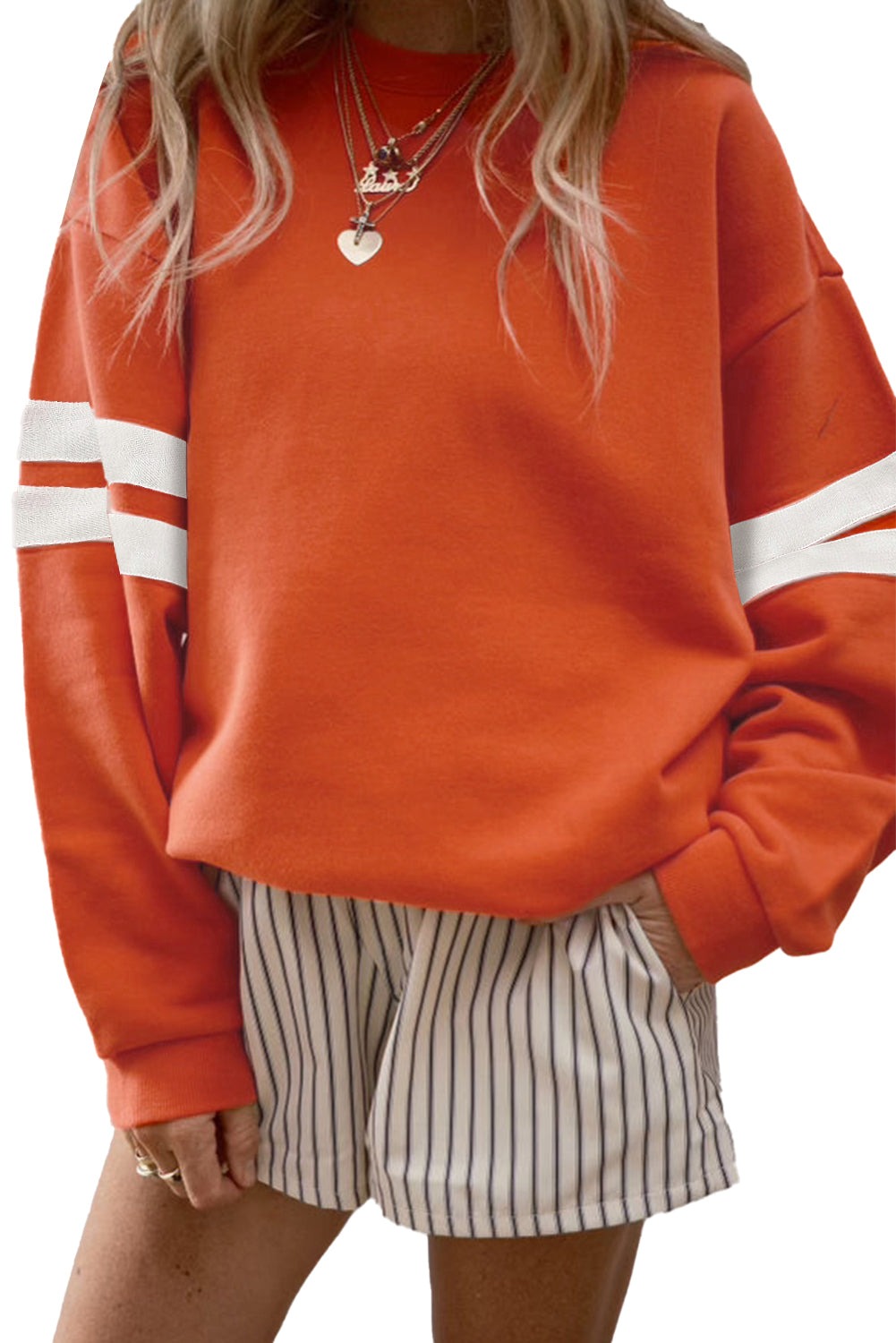 Tillandsia Purple Varsity Striped Detail Drop Shoulder Oversized Sweatshirt