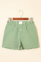 Blue Gingham Printed High Waist Shorts