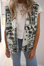 Beige Sherpa Paisley Print Pocketed Western Fashion Vest Jacket