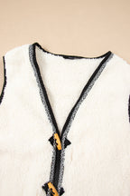 White Sherpa Contrast Trim Patch Pocket Cartridge Toggle Button Vest