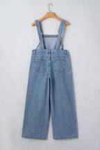 Dusk Blue Pleated Wide Leg Retro Pocketed Denim Jumpsuit