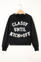 CLASSY UNTIL KICKOFF Plush Letter Patched Loose Sweatshirt