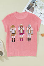 Gossamer Pink Nutcracker Cutie Sequin Graphic Short Sleeve Sweater
