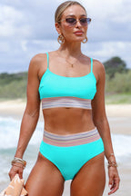 Striped Patchwork Spaghetti Strap High Waist Bikini Swimsuit
