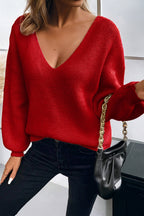 Lantern Sleeve V Neck Knot Back Sweater