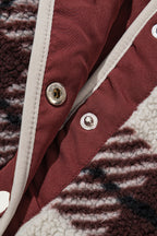 Blue Cow Print Buttoned Stand Collar Fleece Jacket