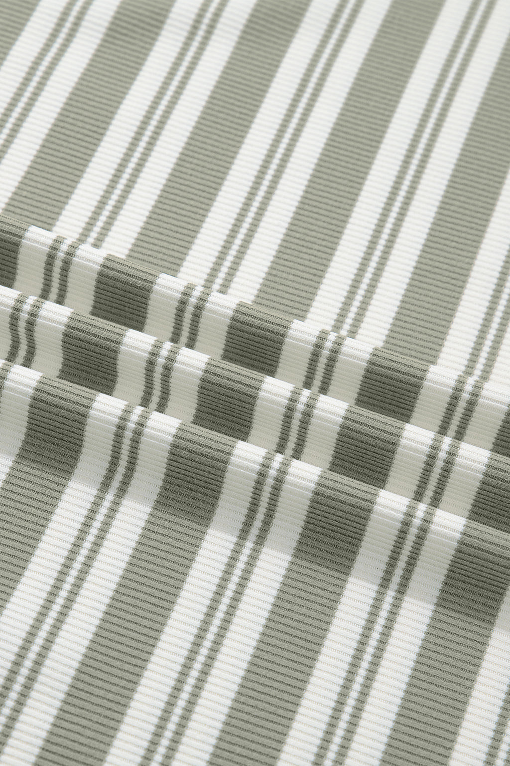 Green Stripe Collared V Neck Short Sleeve T Shirt Midi Dress with Pockets