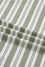 Green Stripe Collared V Neck Short Sleeve T Shirt Midi Dress with Pockets