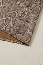 Brown Polo Collared V Neck Short Sleeve Metallic Leopard Blouse