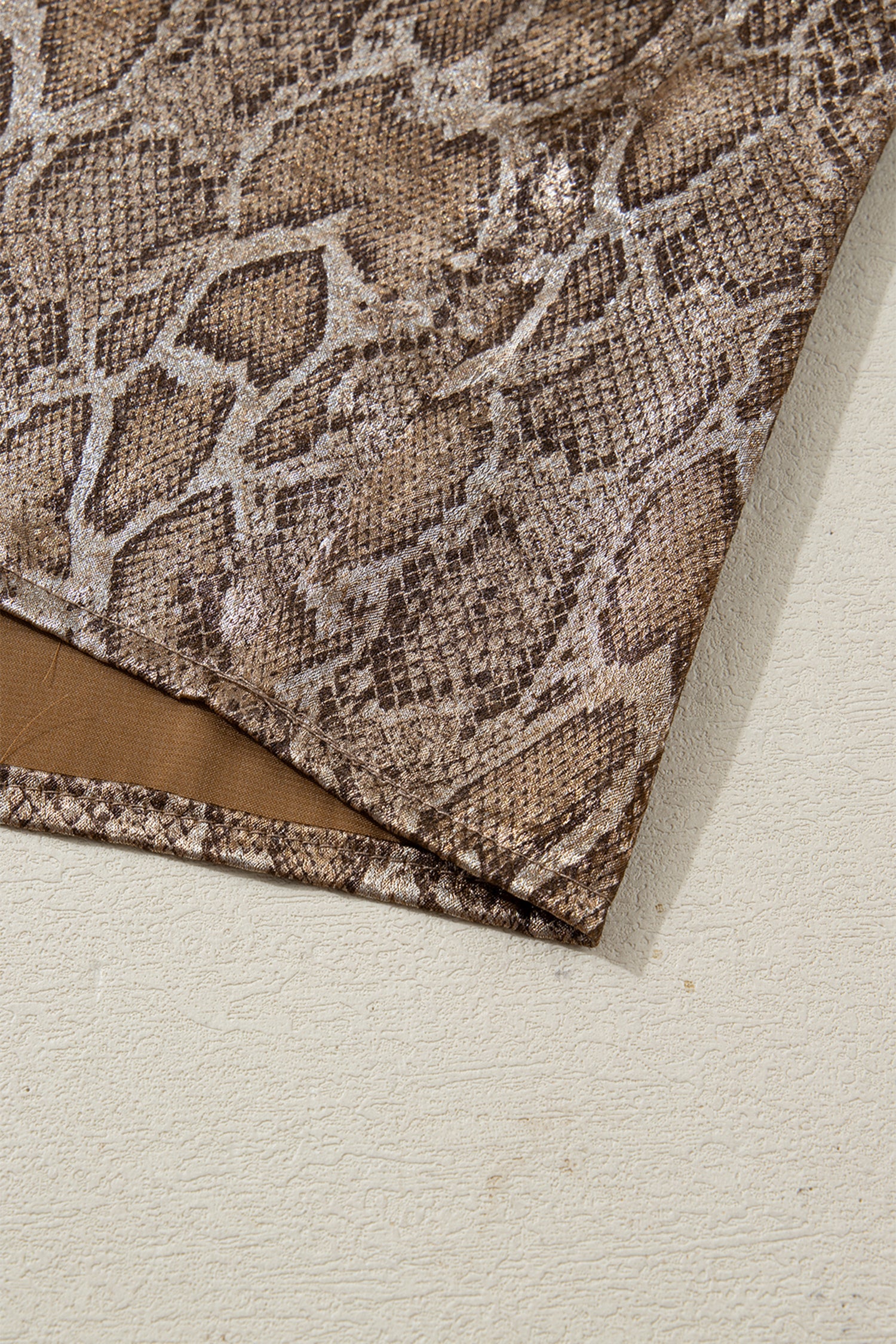 Brown Polo Collared V Neck Short Sleeve Metallic Leopard Blouse