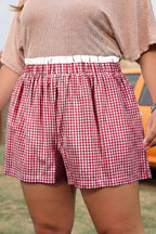 Contrast Trim Plaid Print Plus Size Shorts